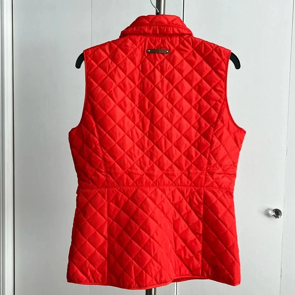 Ralph Lauren Quilted Embroidered Crest Patch Vest Zip Snap Lined Orange Sz S NWT - Picture 6 of 16